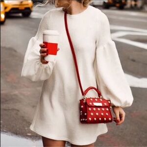 Selfie Leslie Ivory Cream Puff Sleeved Sweater Dress White size medium